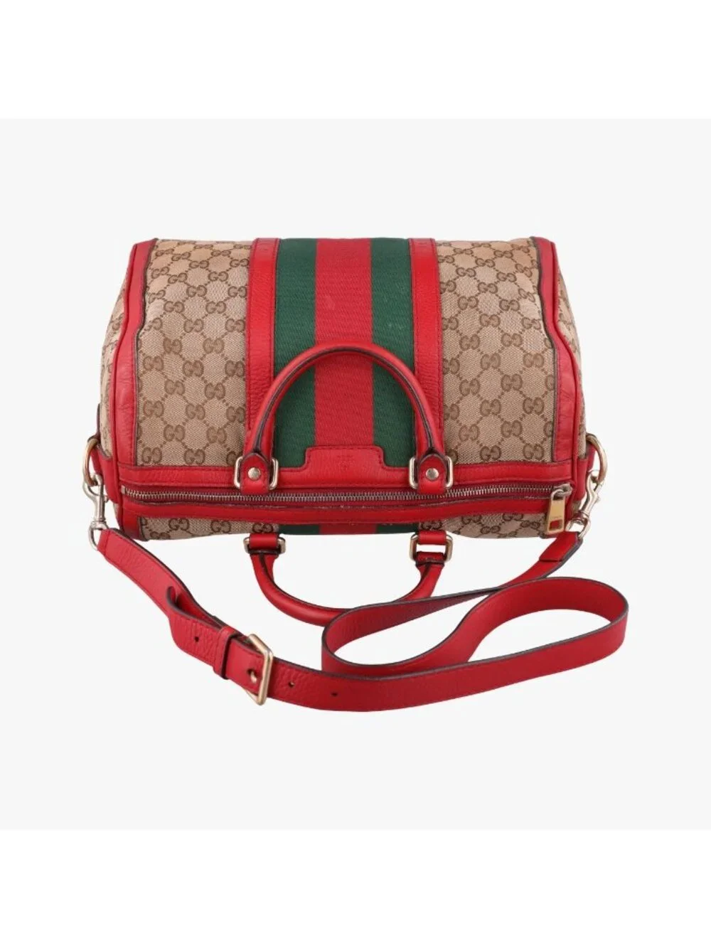 Gucci Sherry Line Beige Red Green Canvas Leather Shoulder Bag